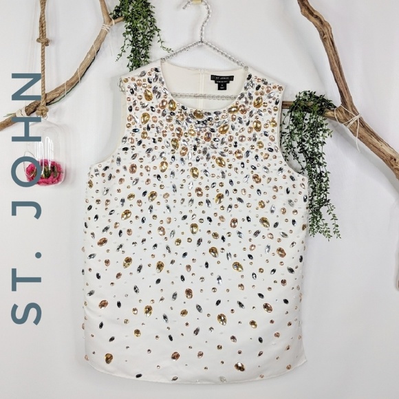 St. John Tops - ST. JOHN cream sleeveless hand beaded tunic 1040
